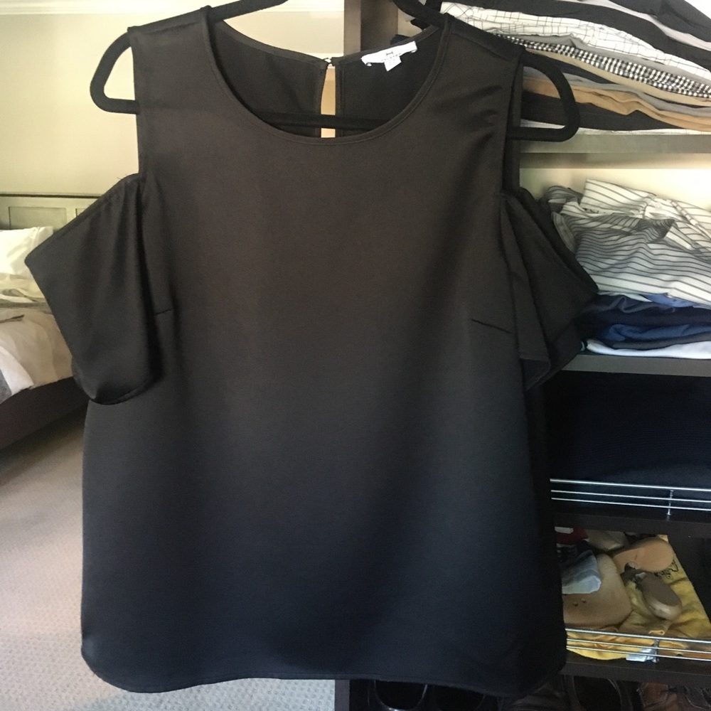 H by Halston Black Cold-Shoulder Blouse